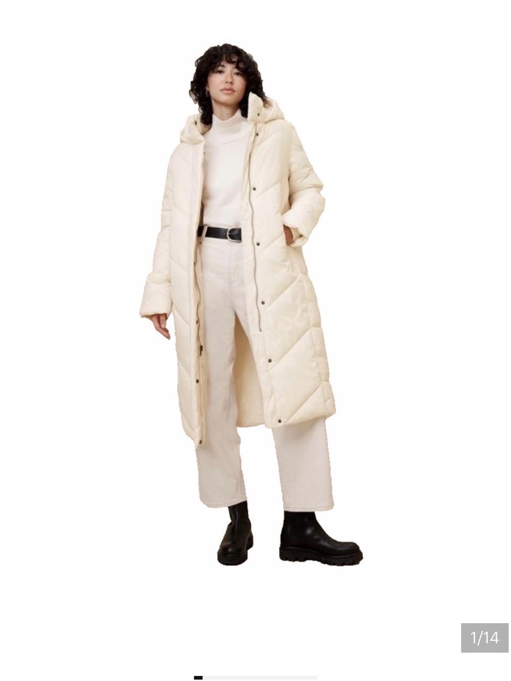 Banana Republic Off-White Quilted Hooded Long Puffer Coat